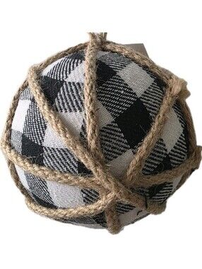 Buffalo Plaid Ball Christmas Tree Ornaments Hanging Jute Bead Black White Set 4